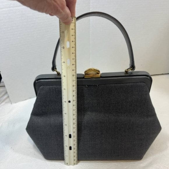 VTG Morris Moskowitz Gray Fabric Patent Handbag w/Coin Purse Handbag 11x 5x7.5" - Picture 10 of 13